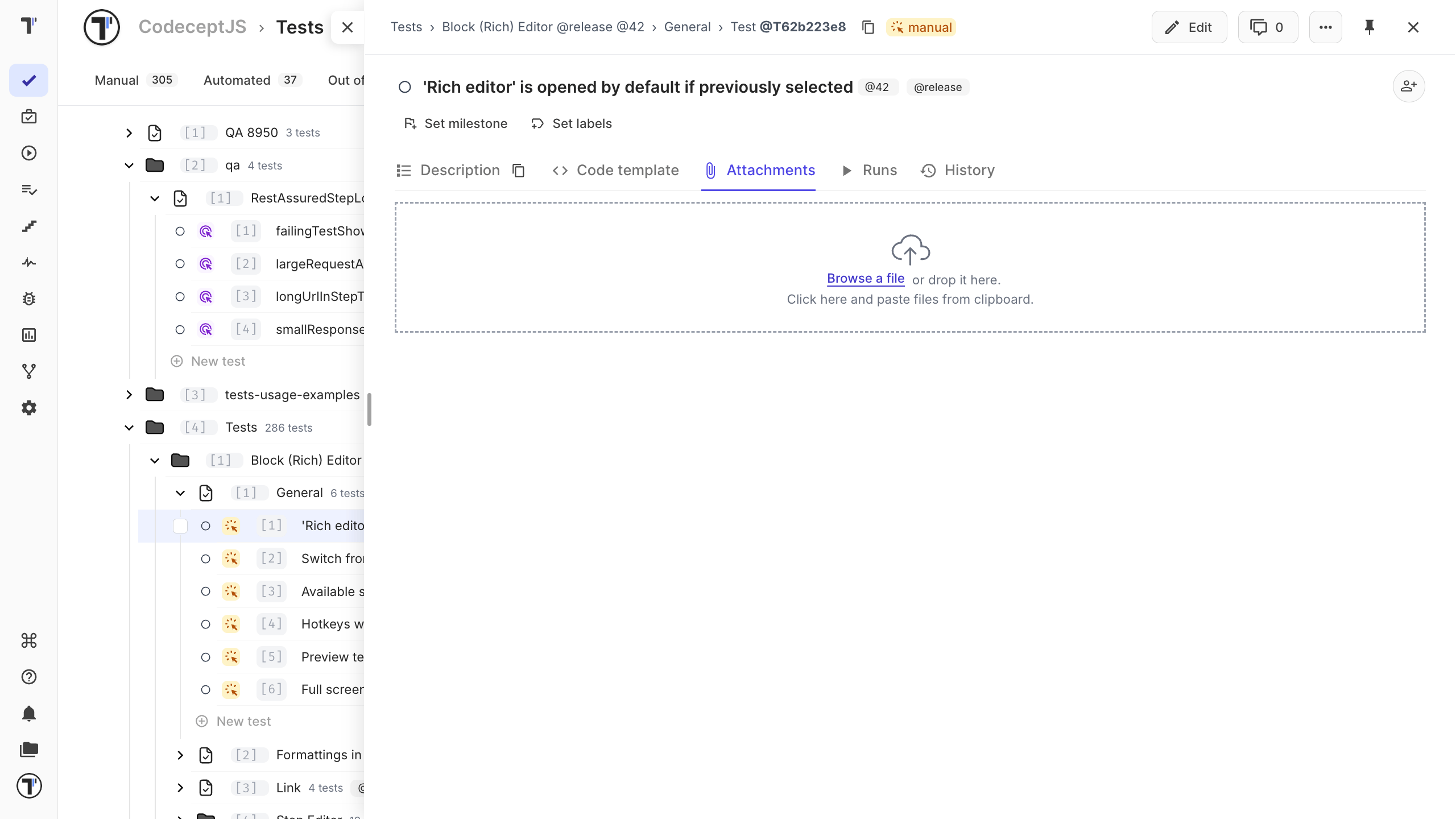The attachments area with the Browse a file button
