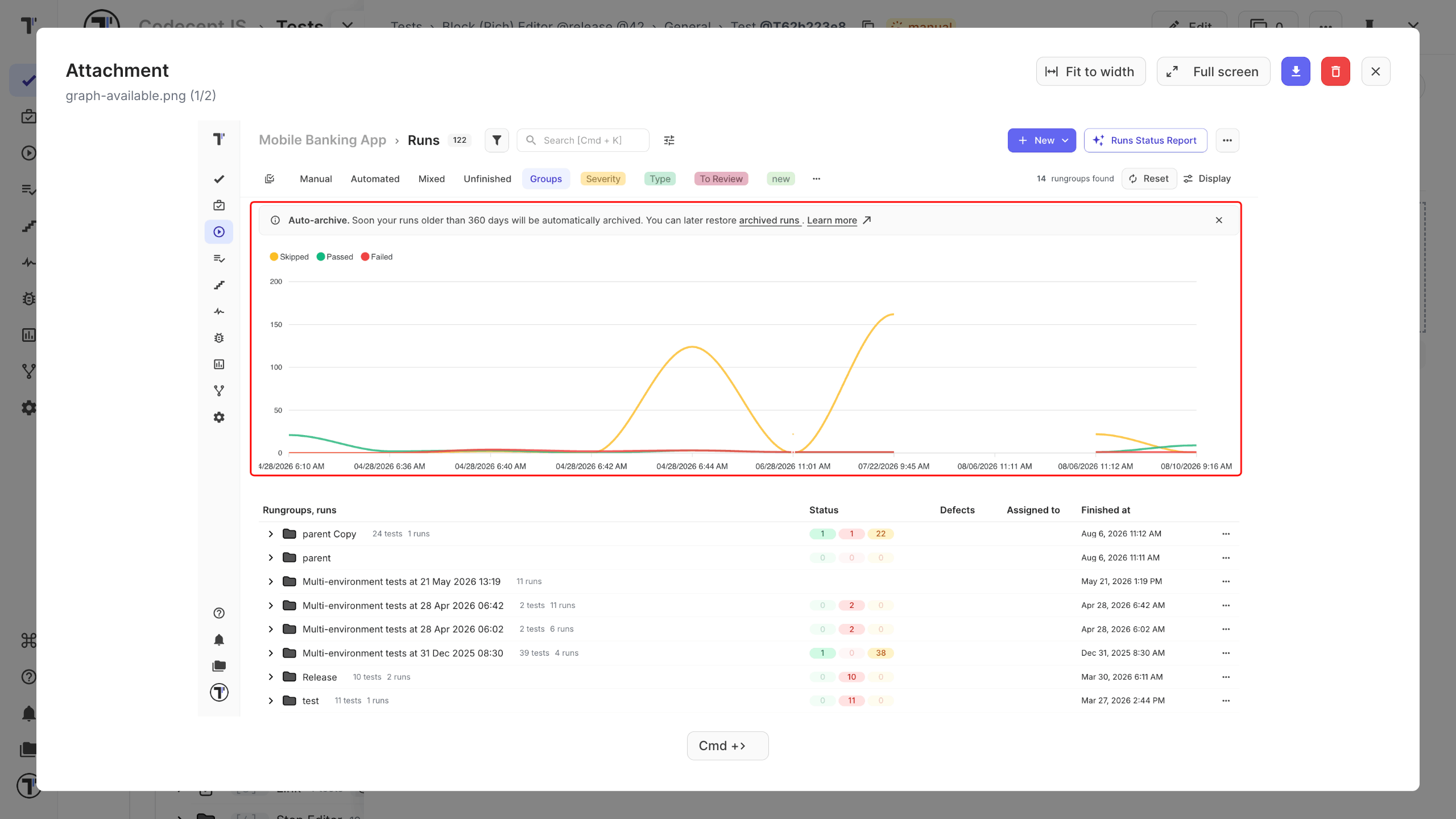 The attachment preview window with the fit and full screen controls